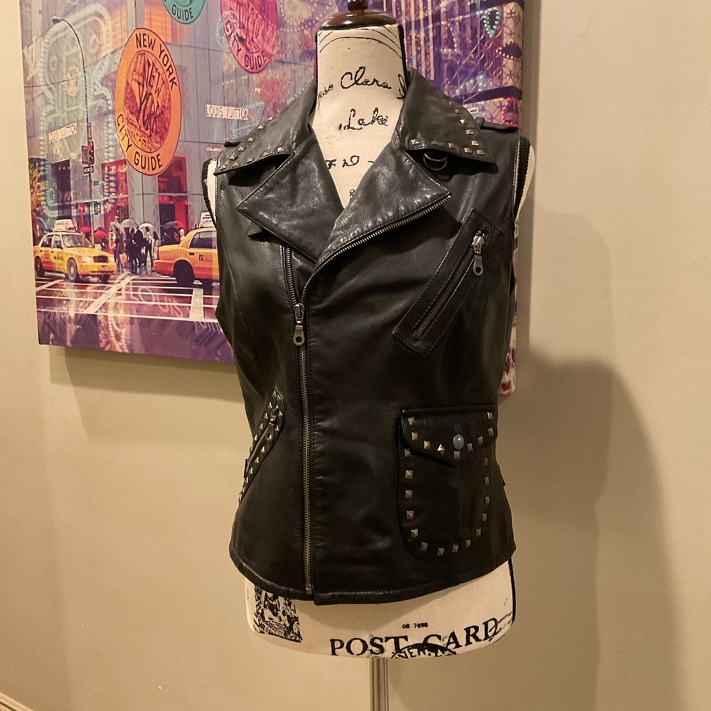 For Joseph Black Leather Vest